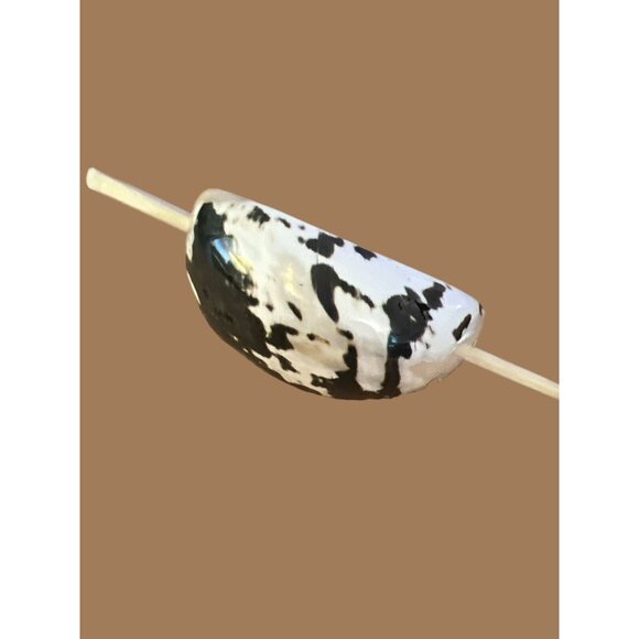 Black & Beige Shell Hair Clip with Light Wooden Pin - Picture 1 of 7